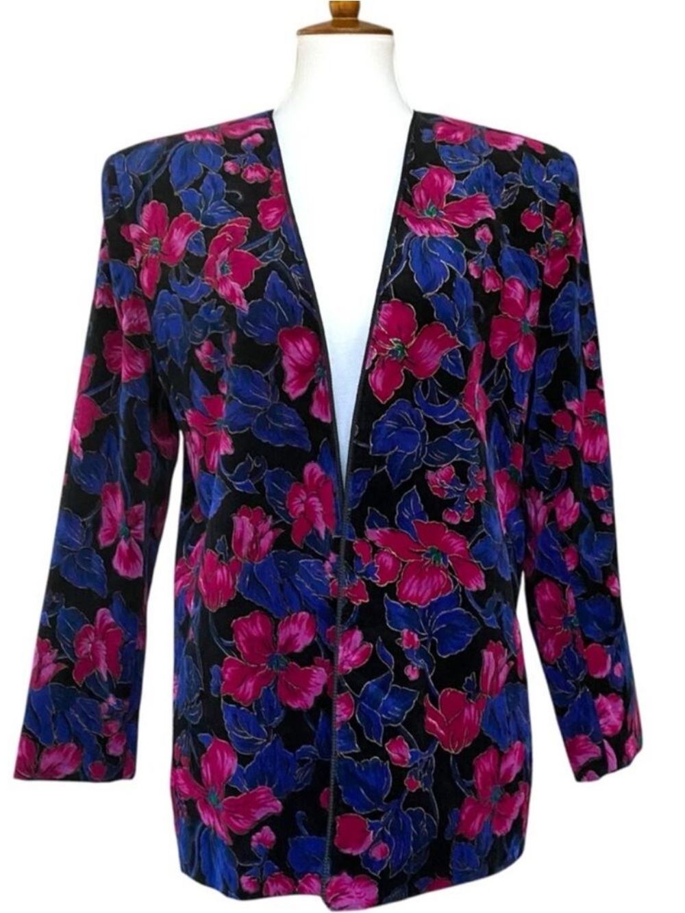 Vintage Blazer Large Velvet Jacket XL Fall Floral Dark Feminine Vamp Maximalist